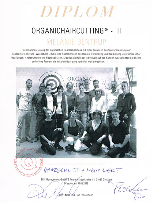 Diplom Organichaircutting® III von Melanie Bentrup
